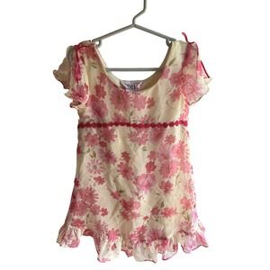 Zoey‎ Vintage 90s Y2K Girls Pink Floral Chiffon Ruffle Dress Party Cute Sz 5